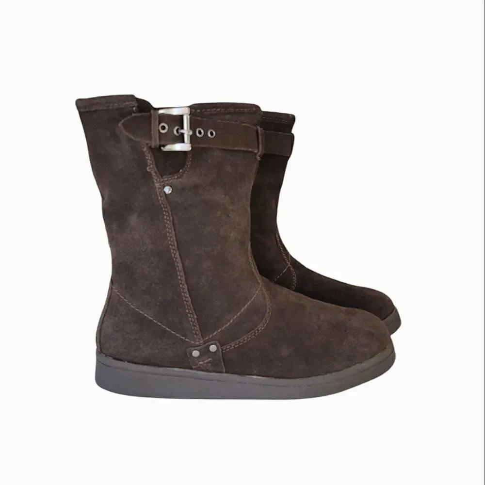 Marc Fisher Brown Mfearra Leather Suade Faux Fur Lined Pull On Boot